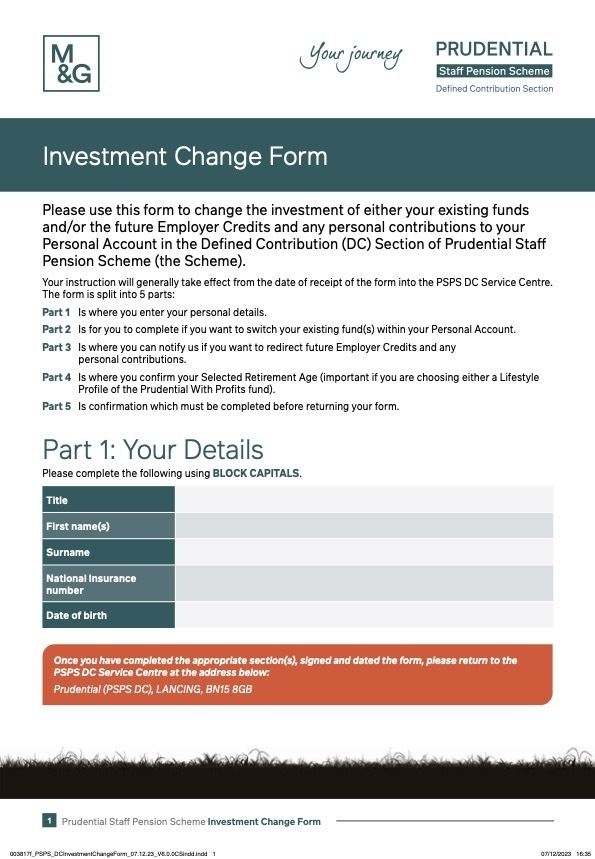 Investment Change Form